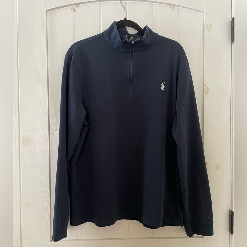 Men’s Polo Ralph Lauren Navy Blue White Logo Golf Quarter Zip Top Pullover XL
